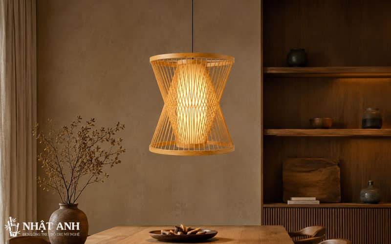 Đèn Mây Tre Hình Chuông Gom Sáng thủ công từ tre tự nhiên, ánh sáng ấm tập trung, phù hợp cafe, nhà hàng, resort và không gian mộc cao cấp.