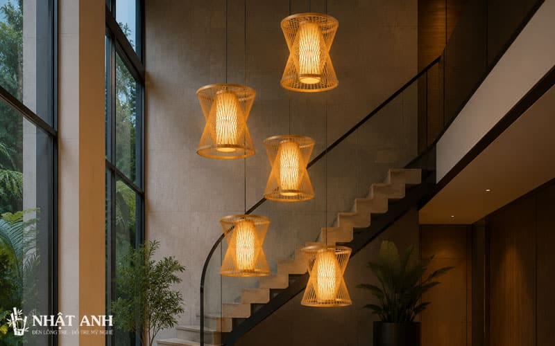 Đèn Mây Tre Hình Chuông Gom Sáng dễ phối với phong cách Indochine, Japandi, Tropical, Rustic Việt, tạo điểm nhấn ấm áp cho không gian nội thất.