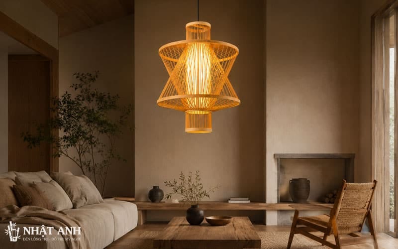 Đèn Tre Đan Hình Cánh Hoa Nghệ Thuật dễ phối Indochine, Japandi, Wabi-Sabi, Tropical, tạo điểm nhấn ấm áp cho không gian nội thất.