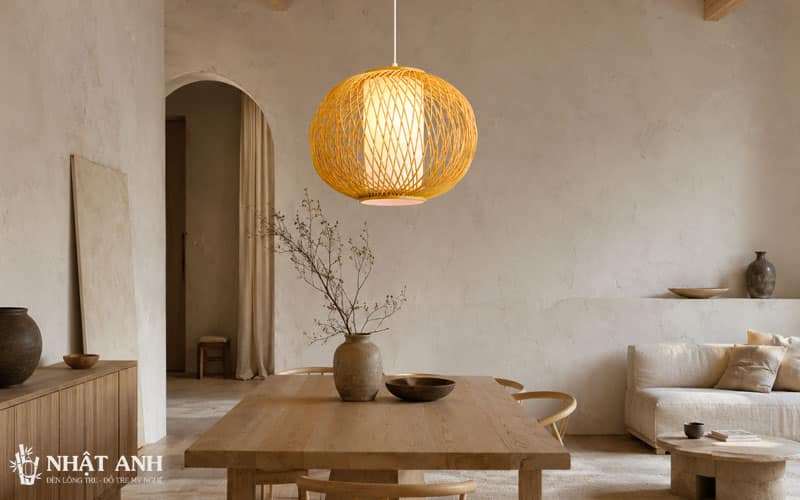 Đèn Tre Hình Đĩa Bay Chống Mọt dễ phối Indochine, Japandi, Tropical, Rustic, tạo điểm nhấn ánh sáng mộc mạc cho không gian nội thất.