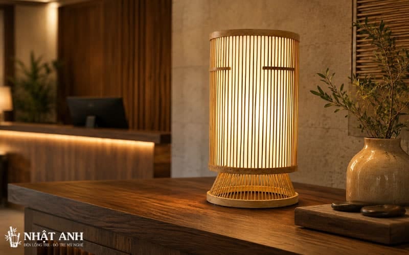 Đèn tre để bàn lồng chim thủ công, thiết kế mộc mạc sang trọng, phù hợp decor bàn trà, tab đầu giường, lễ tân, homestay và resort cao cấp.
