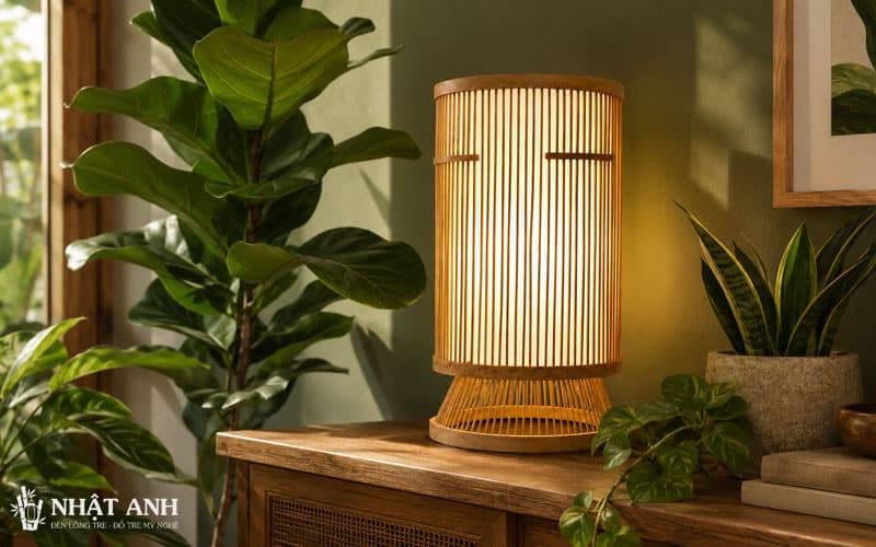 Đèn tre để bàn lồng chim dễ phối cùng phong cách Indochine, Japandi, Rustic Việt và Eco-style, tạo điểm nhấn mộc mạc, ấm áp cho không gian.